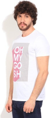 United Colors of Benetton Printed Men's Round Neck White T-Shirt