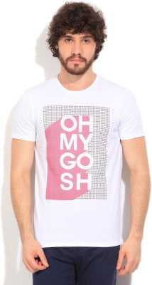 United Colors of Benetton Printed Men's Round Neck White T-Shirt